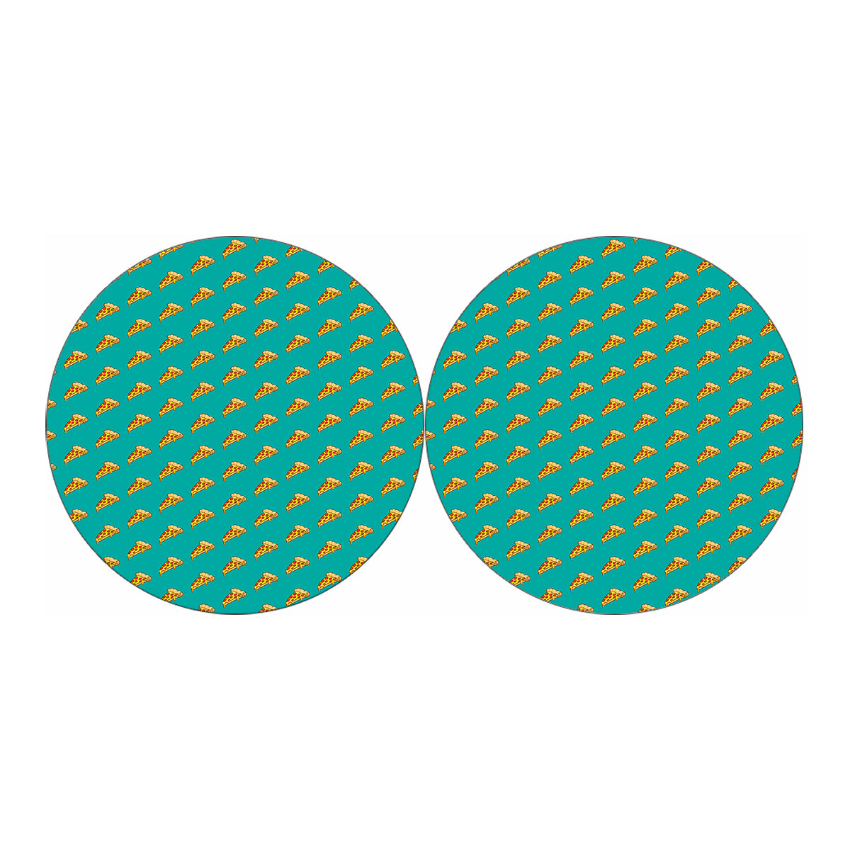 Teal Pizza Pattern Print Car Coasters