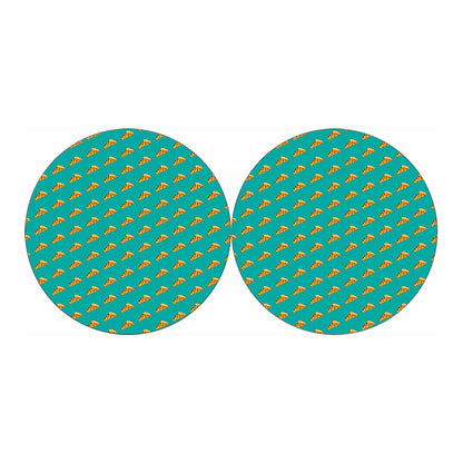 Teal Pizza Pattern Print Car Coasters