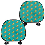 Teal Pizza Pattern Print Car Headrest Covers