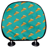 Teal Pizza Pattern Print Car Headrest Covers