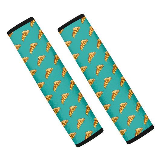 Teal Pizza Pattern Print Car Seat Belt Covers