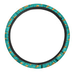 Teal Pizza Pattern Print Car Steering Wheel Cover