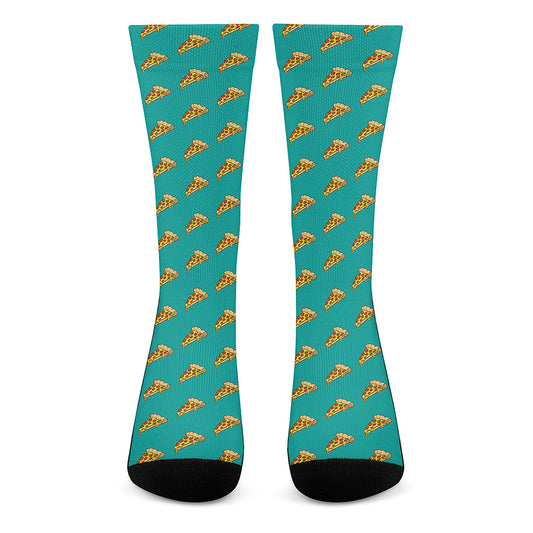 Teal Pizza Pattern Print Crew Socks