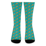 Teal Pizza Pattern Print Crew Socks