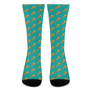 Teal Pizza Pattern Print Crew Socks