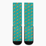 Teal Pizza Pattern Print Crew Socks