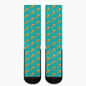 Teal Pizza Pattern Print Crew Socks