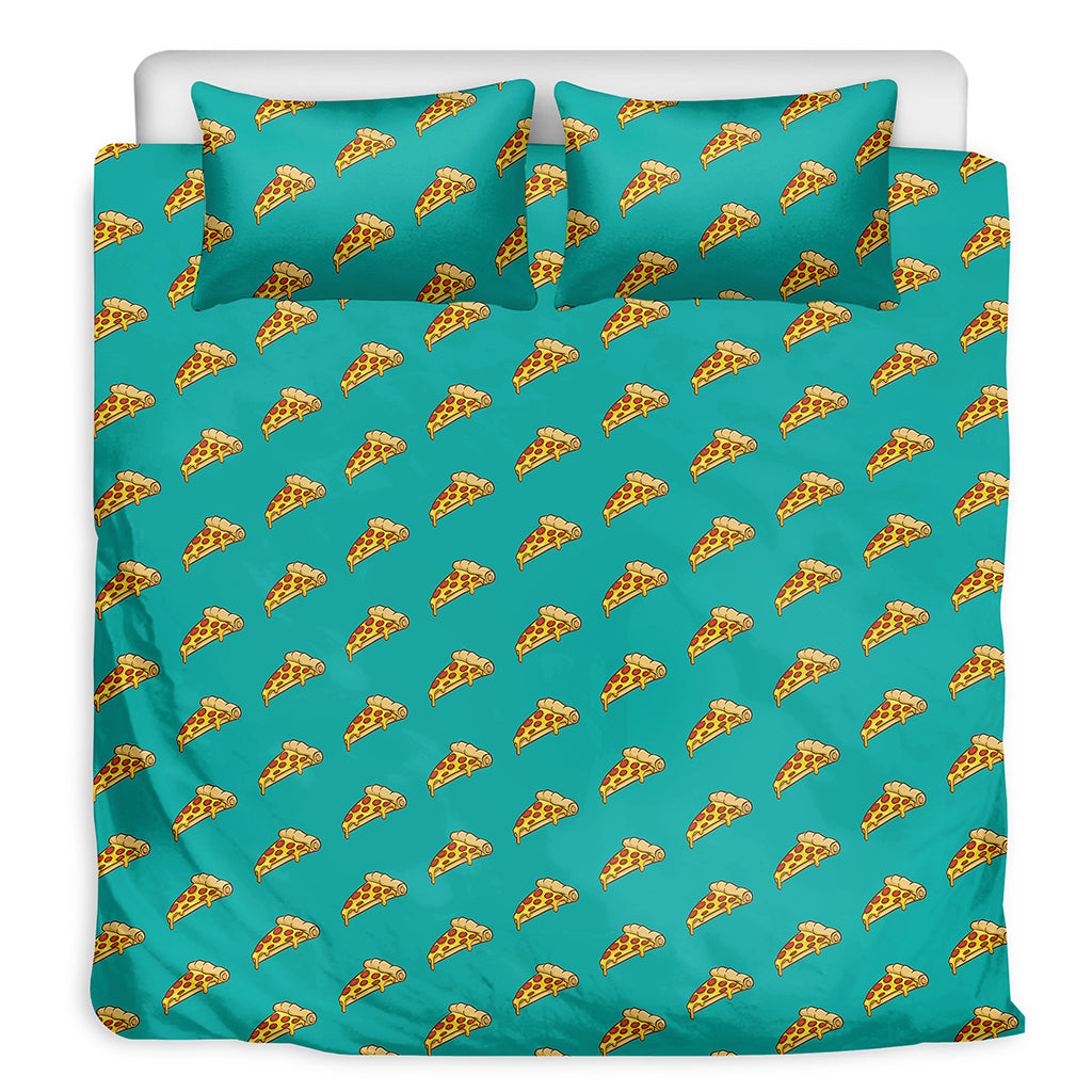 Teal Pizza Pattern Print Duvet Cover Bedding Set