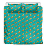 Teal Pizza Pattern Print Duvet Cover Bedding Set