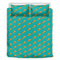 Teal Pizza Pattern Print Duvet Cover Bedding Set