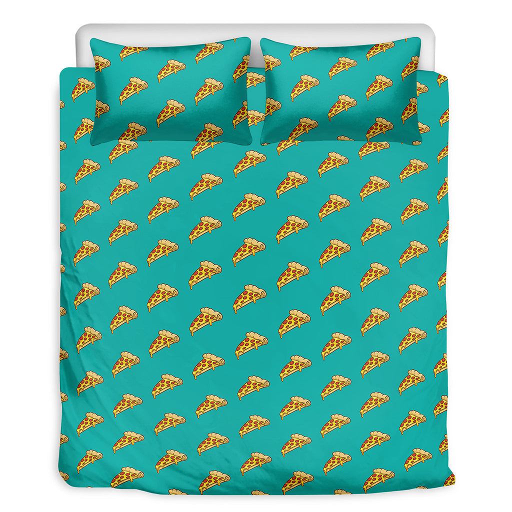 Teal Pizza Pattern Print Duvet Cover Bedding Set