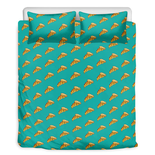 Teal Pizza Pattern Print Duvet Cover Bedding Set