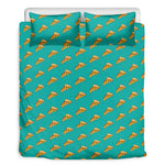 Teal Pizza Pattern Print Duvet Cover Bedding Set