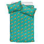 Teal Pizza Pattern Print Duvet Cover Bedding Set