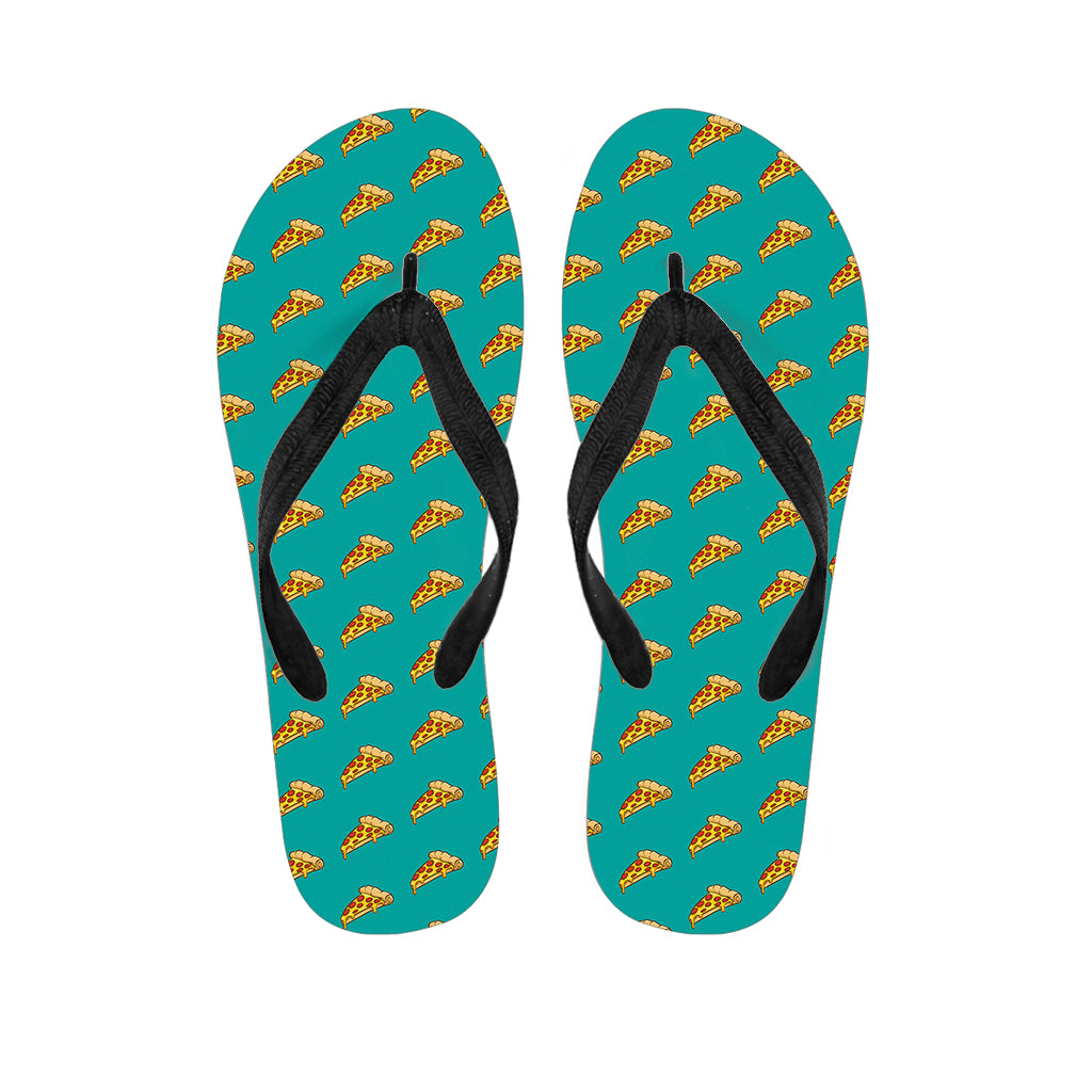 Teal Pizza Pattern Print Flip Flops