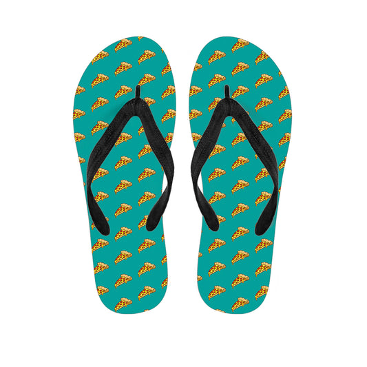 Teal Pizza Pattern Print Flip Flops
