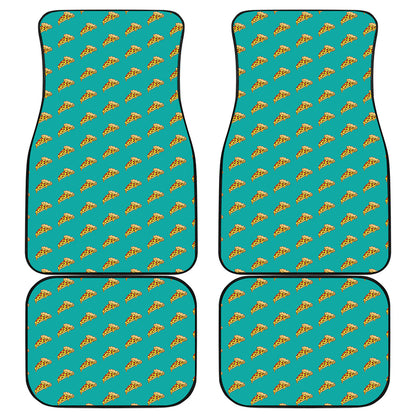 Teal Pizza Pattern Print Front and Back Car Floor Mats