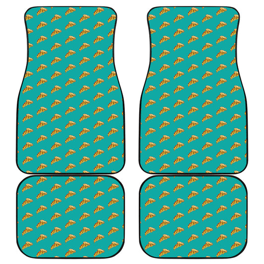 Teal Pizza Pattern Print Front and Back Car Floor Mats