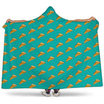 Teal Pizza Pattern Print Hooded Blanket