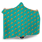 Teal Pizza Pattern Print Hooded Blanket