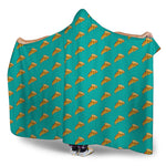 Teal Pizza Pattern Print Hooded Blanket