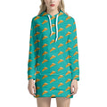 Teal Pizza Pattern Print Pullover Hoodie Dress