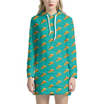 Teal Pizza Pattern Print Hoodie Dress