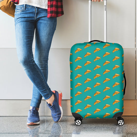 Teal Pizza Pattern Print Luggage Cover