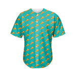 Teal Pizza Pattern Print Men's Baseball Jersey