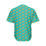 Teal Pizza Pattern Print Men's Baseball Jersey