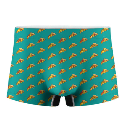 Teal Pizza Pattern Print Men's Boxer Briefs