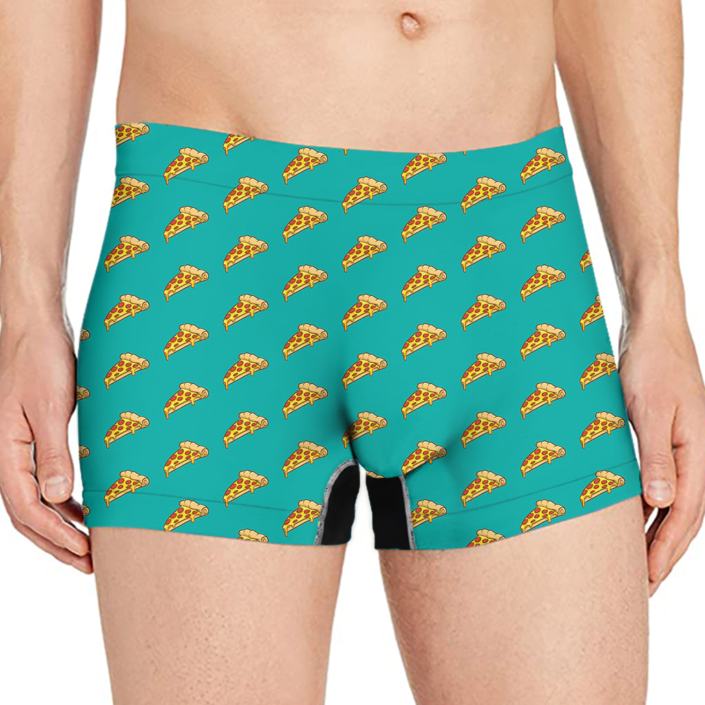 Teal Pizza Pattern Print Men's Boxer Briefs