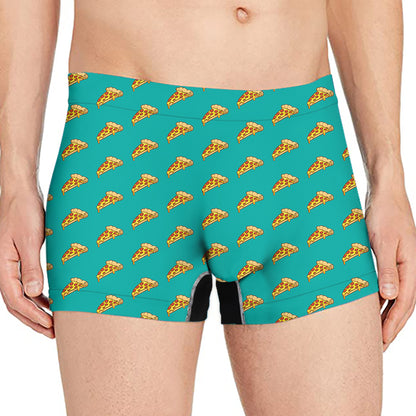 Teal Pizza Pattern Print Men's Boxer Briefs