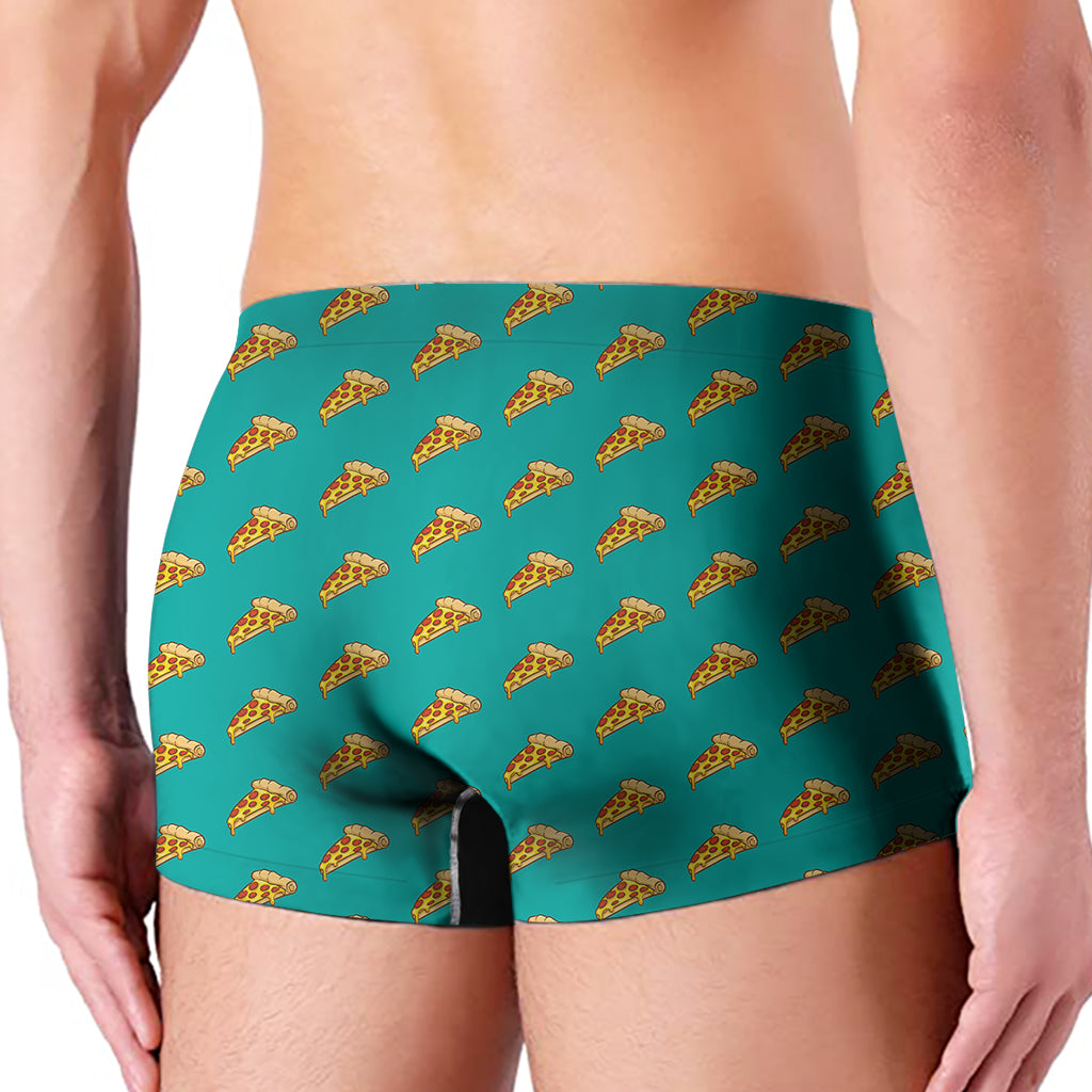 Teal Pizza Pattern Print Men's Boxer Briefs