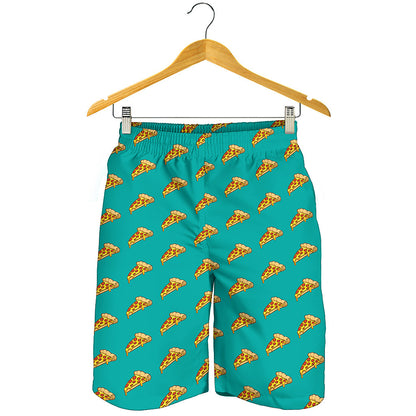 Teal Pizza Pattern Print Men's Shorts