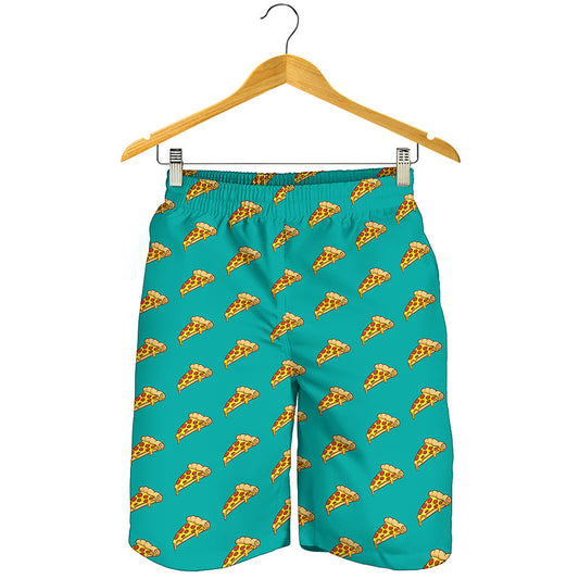 Teal Pizza Pattern Print Men's Shorts