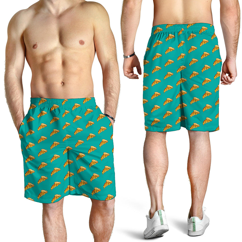 Teal Pizza Pattern Print Men's Shorts