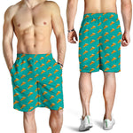 Teal Pizza Pattern Print Men's Shorts