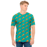 Teal Pizza Pattern Print Men's T-Shirt