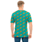 Teal Pizza Pattern Print Men's T-Shirt