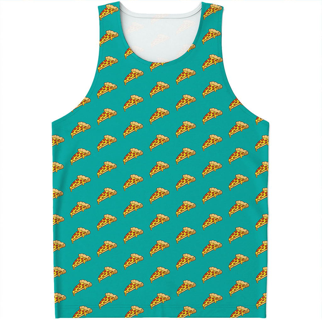 Teal Pizza Pattern Print Men's Tank Top