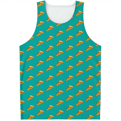 Teal Pizza Pattern Print Men's Tank Top