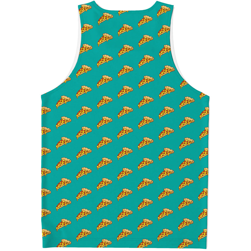 Teal Pizza Pattern Print Men's Tank Top