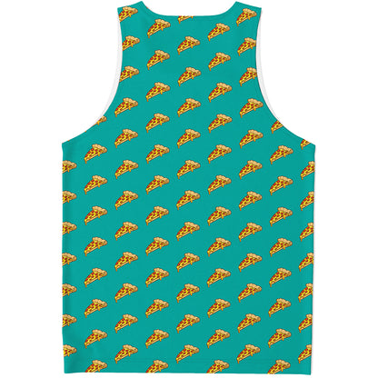 Teal Pizza Pattern Print Men's Tank Top