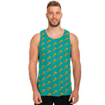 Teal Pizza Pattern Print Men's Tank Top