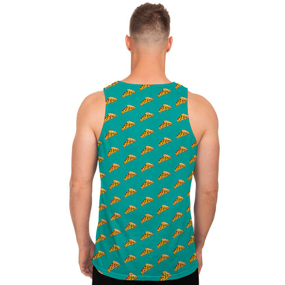 Teal Pizza Pattern Print Men's Tank Top