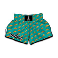 Teal Pizza Pattern Print Muay Thai Boxing Shorts
