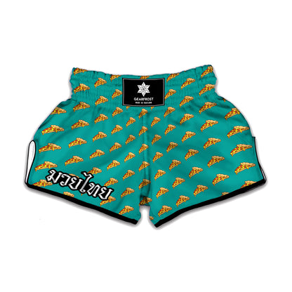 Teal Pizza Pattern Print Muay Thai Boxing Shorts