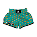 Teal Pizza Pattern Print Muay Thai Boxing Shorts