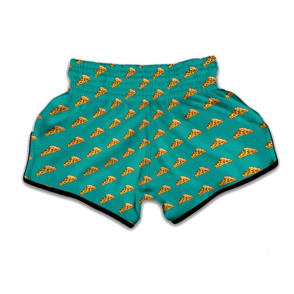 Teal Pizza Pattern Print Muay Thai Boxing Shorts